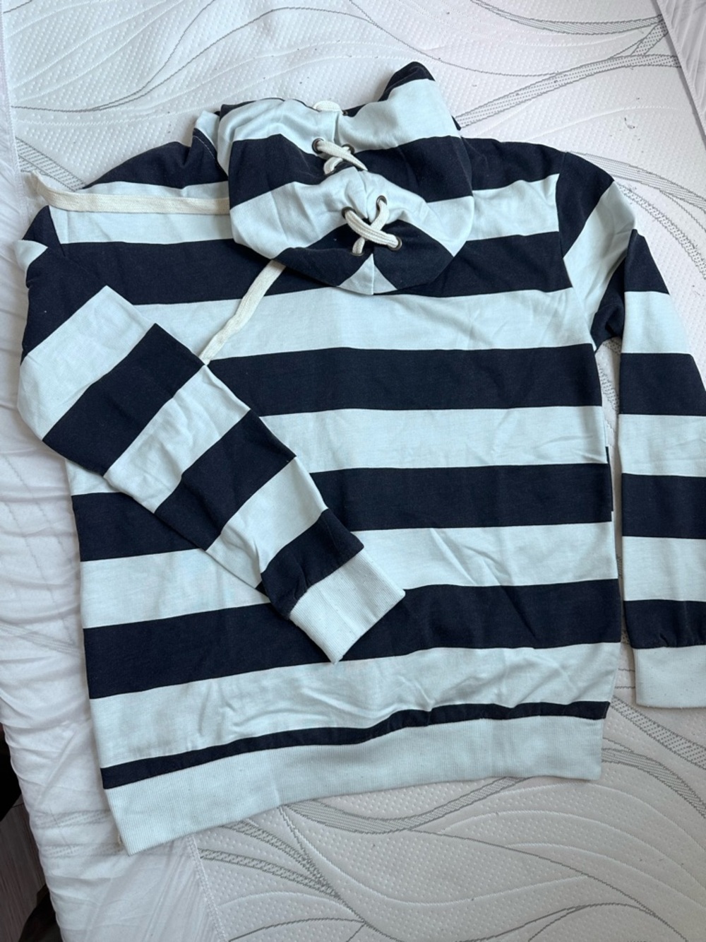 Honeyme Black and White Striped Crewneck Hoodie
